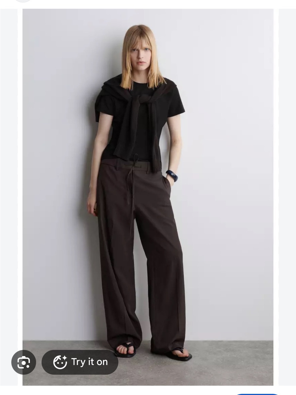 COS Wide-Leg Drawstring Trousers in Dark Brown